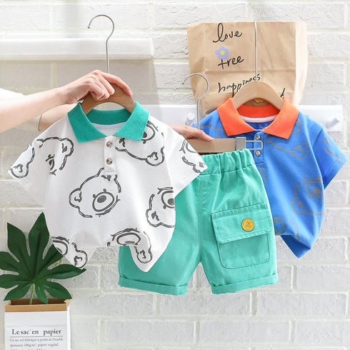Lapel Over Print T-shirt Two Piece Set